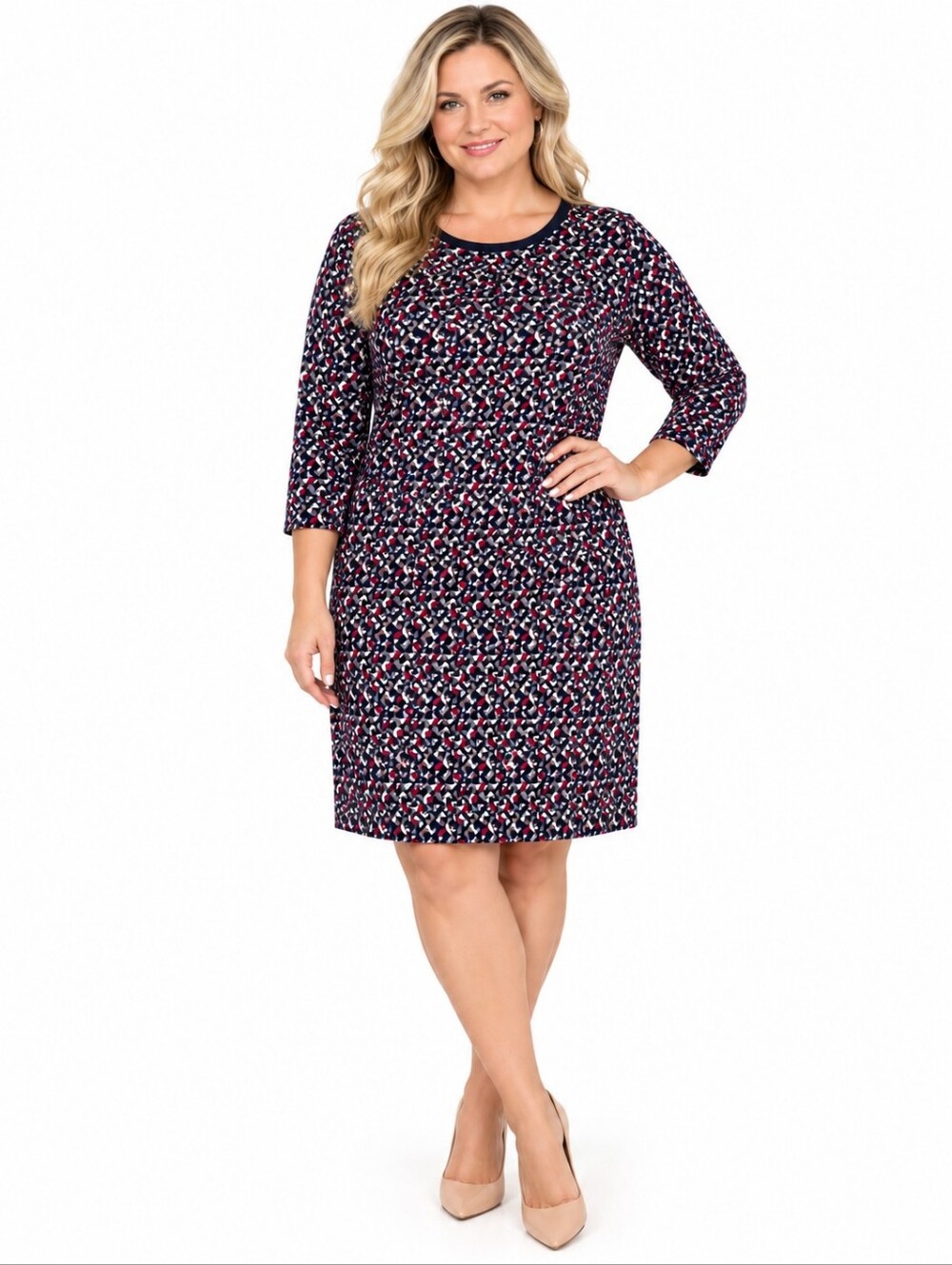 Lauren Ralph Lauren Sheath Dress Stretch Size 1x Navy Blue Red Knee Length Prepp